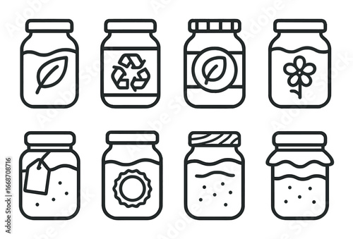 Eco-friendly jar icons on textured gray background