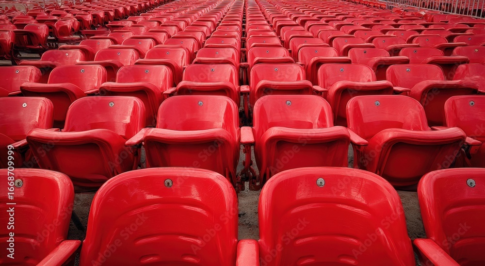 Naklejka premium Rows of vibrant red stadium seats