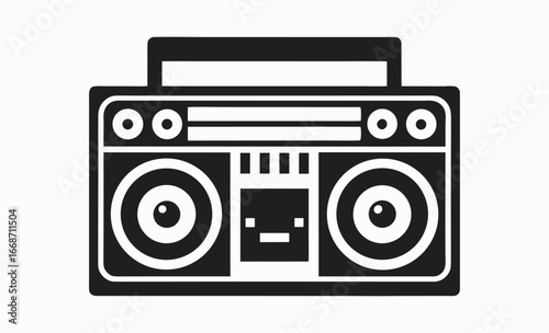 Boombox silhouette, Boombox black simple icon, portable stereo icon, music player vector, black and white illustration