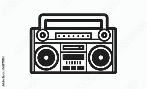 Boombox silhouette, Boombox black simple icon, portable stereo icon, music player vector, black and white illustration