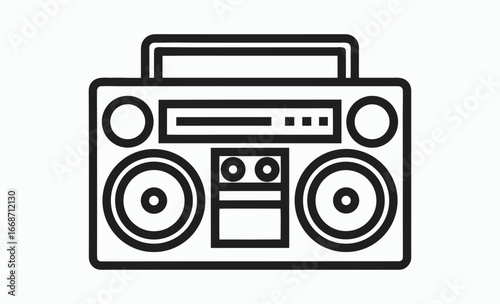 Boombox silhouette, Boombox black simple icon, portable stereo icon, music player vector, black and white illustration