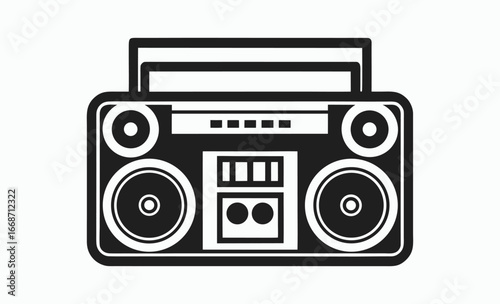 Boombox silhouette, Boombox black simple icon, portable stereo icon, music player vector, black and white illustration