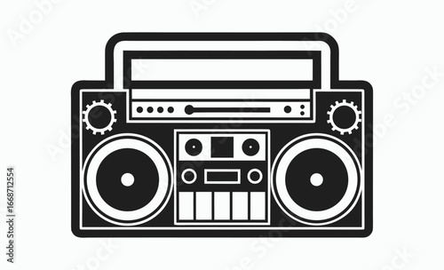Boombox silhouette, Boombox black simple icon, portable stereo icon, music player vector, black and white illustration