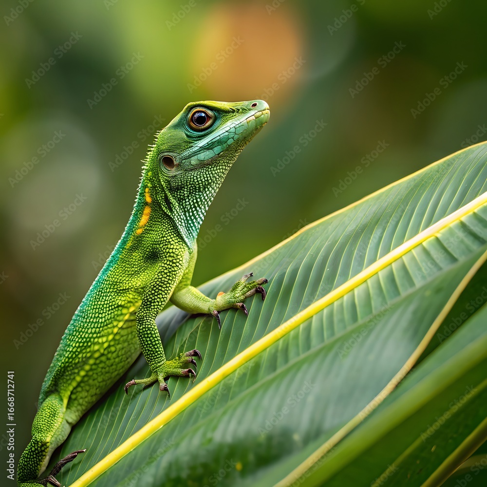 Fototapeta premium Small Green Iguana Closeup