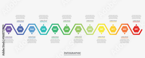 Infographic 12 Months modern Timeline diagram calendar, Infographic template for business.