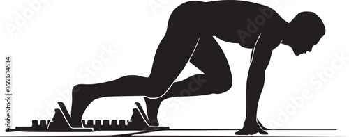 Silhouette of a runner in starting blocks, ready to sprint