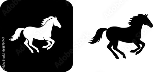 Black and white running horse silhouette
