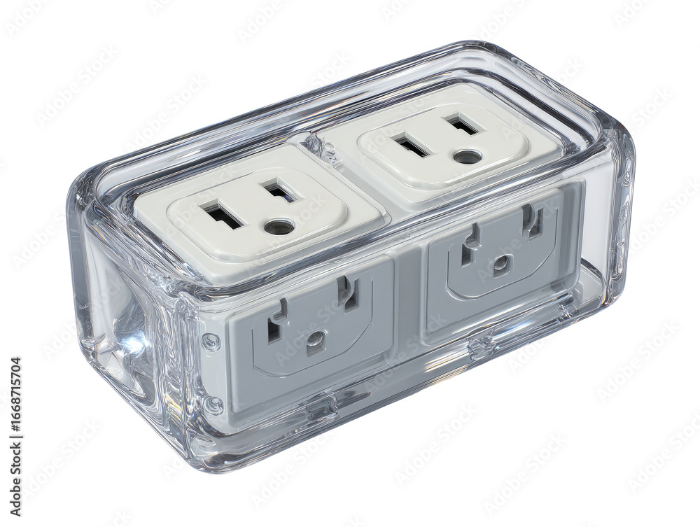 Fototapeta premium Two white electrical outlets encased in clear plastic