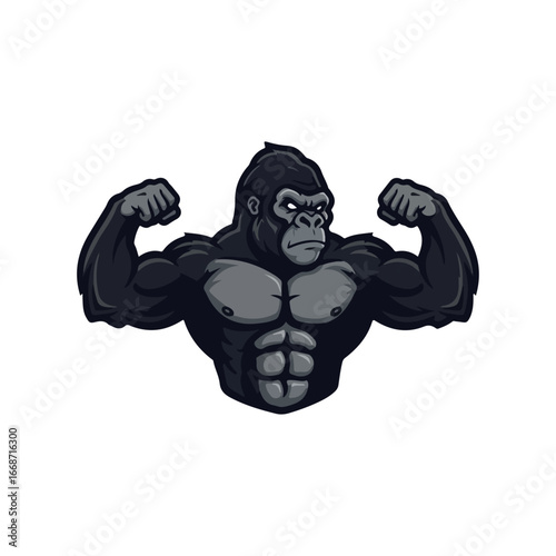 muscular gorilla mascot logo vector | powerful cartoon ape flexing arms, bold esport character design