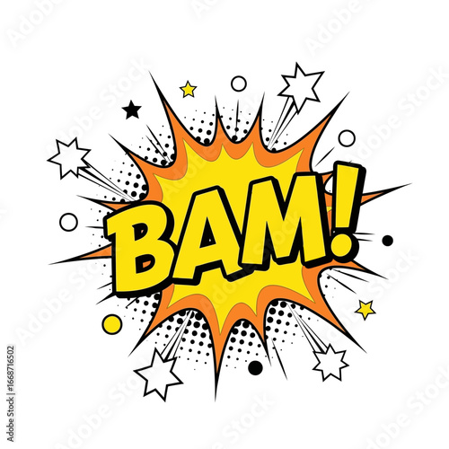 Comic Book "BAM!" Explosion Speech Bubble with Stars