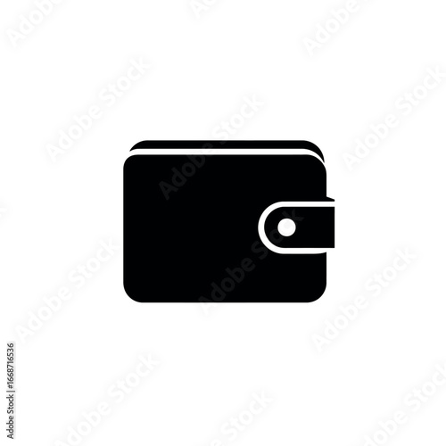 Illustration of a simple black wallet with a button closure on a white background design element
