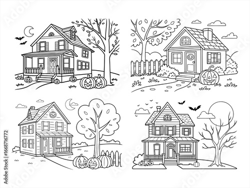 coloring page line art the helloween home black vector