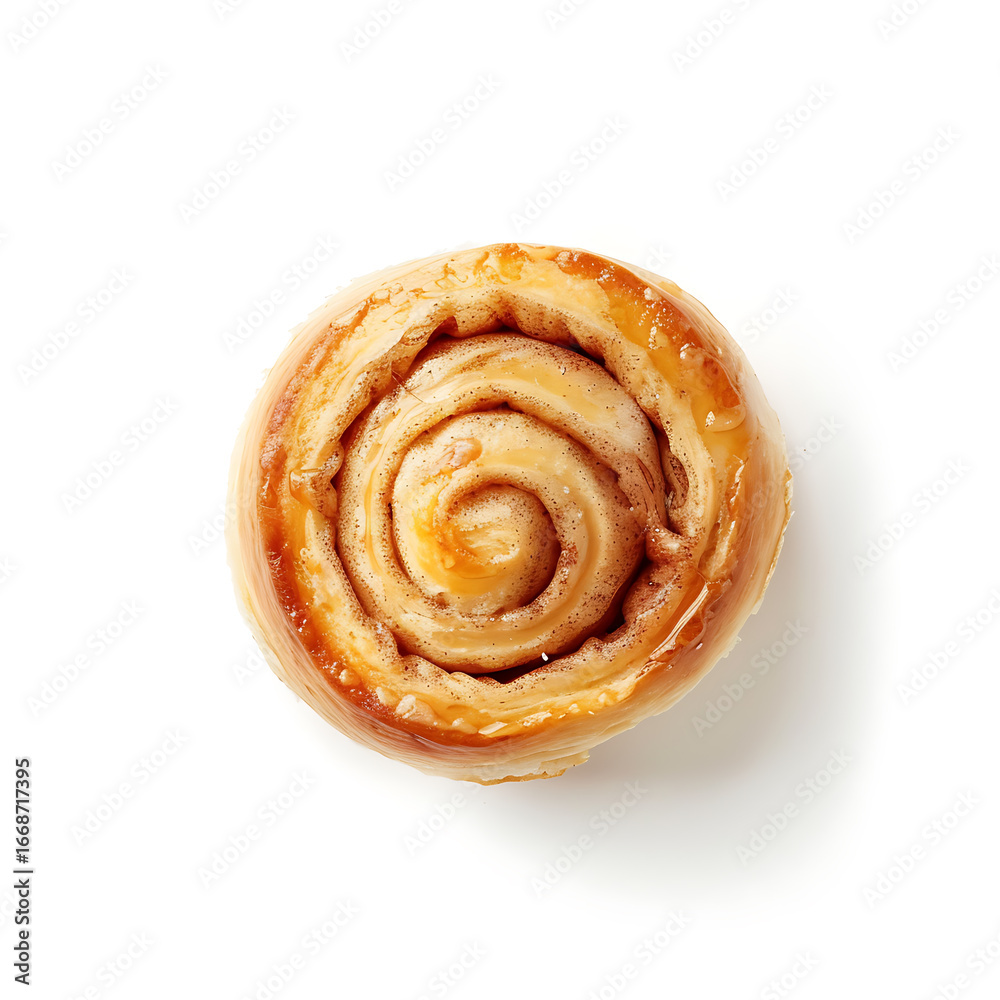 Fototapeta premium Top View of a Golden Spiral Pastry with Caramelized Layers