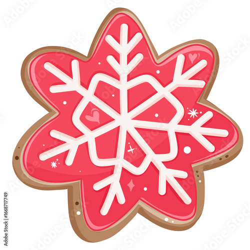 Gingerbread snowflake cookie with pink icing design