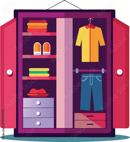 Wardrobe with clothes