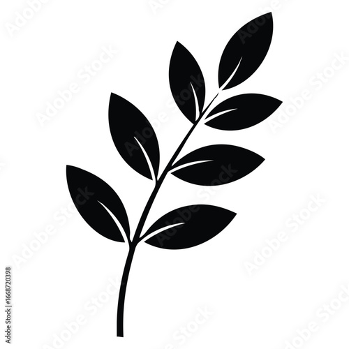 Simple silhouette of a branch with leaves for decorative or design use