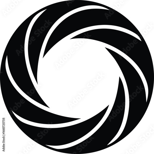 Abstract circular aperture logo symbol for photography and optics technology symbolizing focus creativity and precision in a modern graphic design
