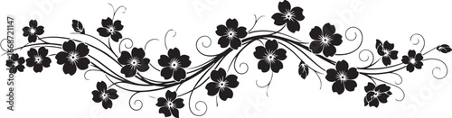 Black floral vine with flowers and leaves on white background vector illustration