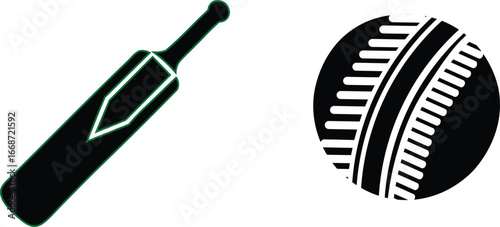 Cricket Bat and Ball Icons  Vector Graphics for Sport Designs