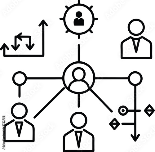 Business workflow process diagram project management silhouette isolated on white background