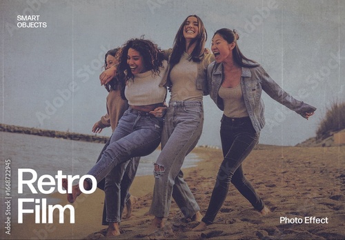 Retro Film Photo Effect with Old Camera, Vintage Grain and Analog Faded Texture