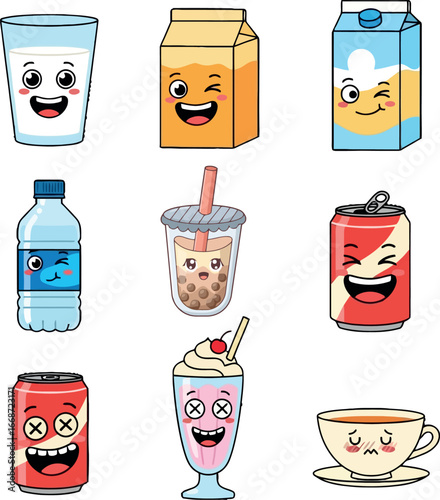 Adorable vector icon set of various drinks and beverages