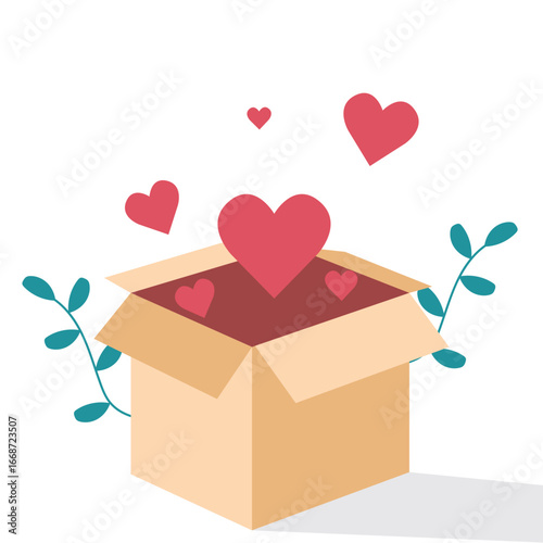 Heart in a card box. Charity and donation concept. Give and share your love to people, Helping others, charity supported by community vector illustration.