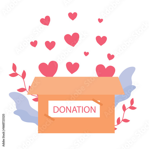Heart in a card box. Charity and donation concept. Give and share your love to people, Helping others, charity supported by community vector illustration.