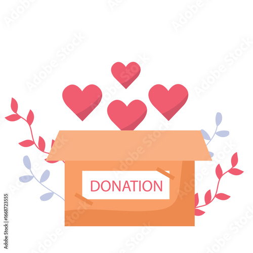 Heart in a card box. Charity and donation concept. Give and share your love to people, Helping others, charity supported by community vector illustration.
