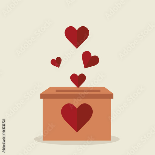 Heart in a card box. Charity and donation concept. Give and share your love to people, Helping others, charity supported by community vector illustration.
