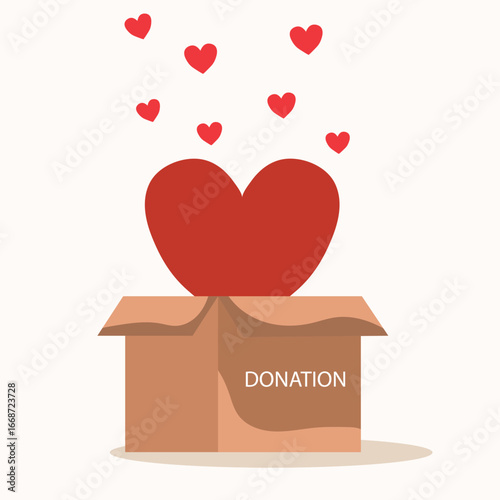 Heart in a card box. Charity and donation concept. Give and share your love to people, Helping others, charity supported by community vector illustration.