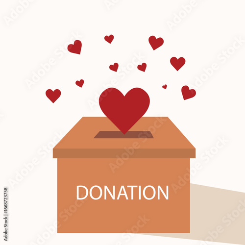 Heart in a card box. Charity and donation concept. Give and share your love to people, Helping others, charity supported by community vector illustration.