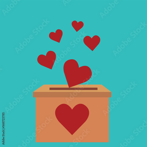 Heart in a card box. Charity and donation concept. Give and share your love to people, Helping others, charity supported by community vector illustration.