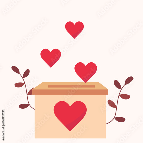 Heart in a card box. Charity and donation concept. Give and share your love to people, Helping others, charity supported by community vector illustration.