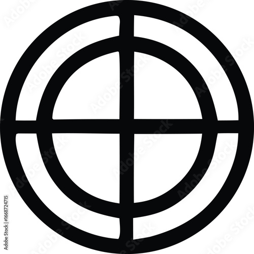 Geometric crosshairs target symbol with concentric circles for focus precision aim and search visual element