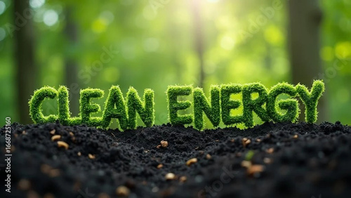 'Clean energy' writing made of leaves