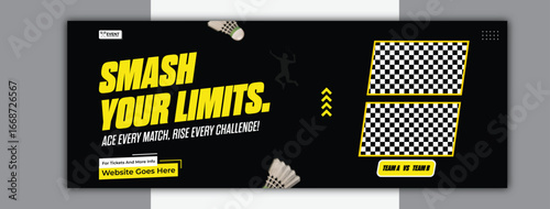 Badminton smash your limits cover template design for social media promotion
