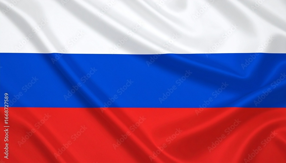 Naklejka premium Russia’s flag with white, blue, and red horizontal stripes, slightly wrinkled, symbolizing national identity, cultural heritage, and historical continuity.