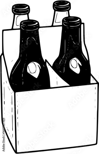 Pack of four beer bottles isolated