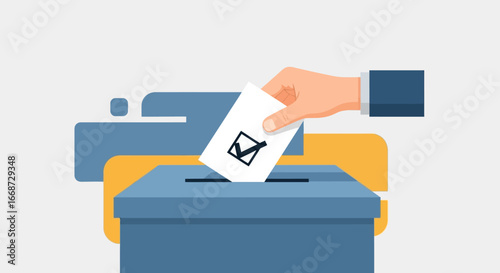 Voting Symbol on Paper Ballot Being Dropped into Ballot Box - Election Concept