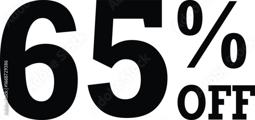 Bold 65 percent off discount graphic for sales and promotions vector