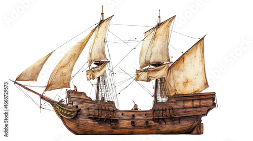 Ancient pirate ship illustration in PNG style with transparent background for nautical and maritime-themed designs and projects