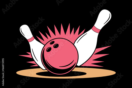 Bowling ball and pins strike graphic