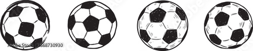 Brutalist art featuring abstract soccer ball shapes in black and white with raw graphics and distorted aesthetics 