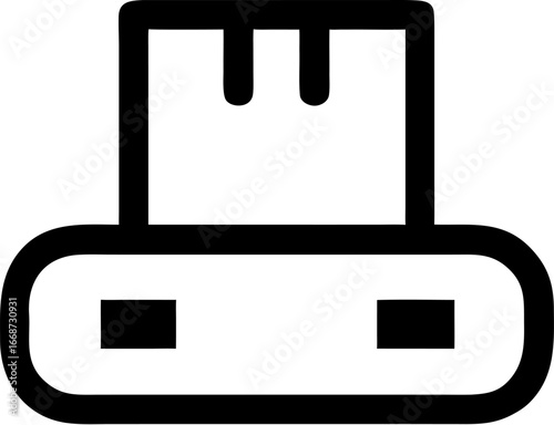 Minimal outline icon of a conveyor belt carrying boxes