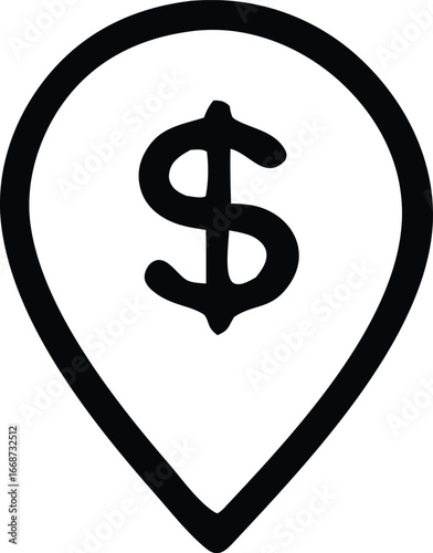 Location icon with dollar sign representing financial places or economic destinations