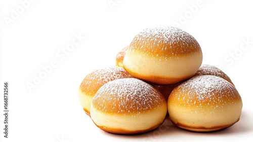 Wallpaper Mural Fresh baked round cookies with powdered sugar on top arranged in a pyramid shape on a white background with soft lighting and minimal shadows Torontodigital.ca