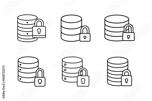 database lock icon line art vector illustration