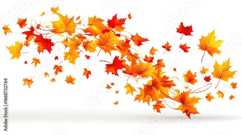 Flying Fall Maple Leaves in Warm Red and Orange Tones Isolated on White, Red and Orange Maple Leaves Floating in Air on Clean White Backdrop, Perfect for seasonal design, holiday themes and decoration