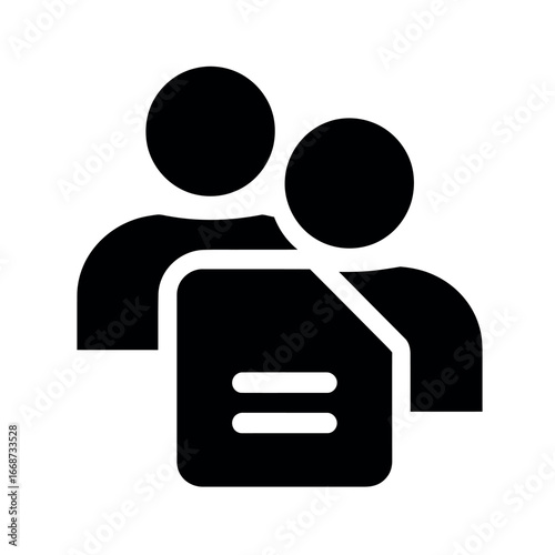 Two people icon with document showing equality sign representing collaboration and team work concept design
